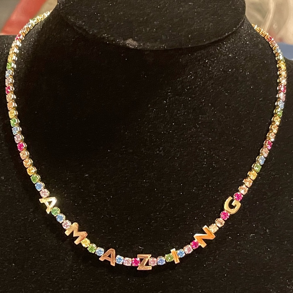 Amazing” Multicolored Cubic Zirconia 14 Kt Stainless Steel Necklace